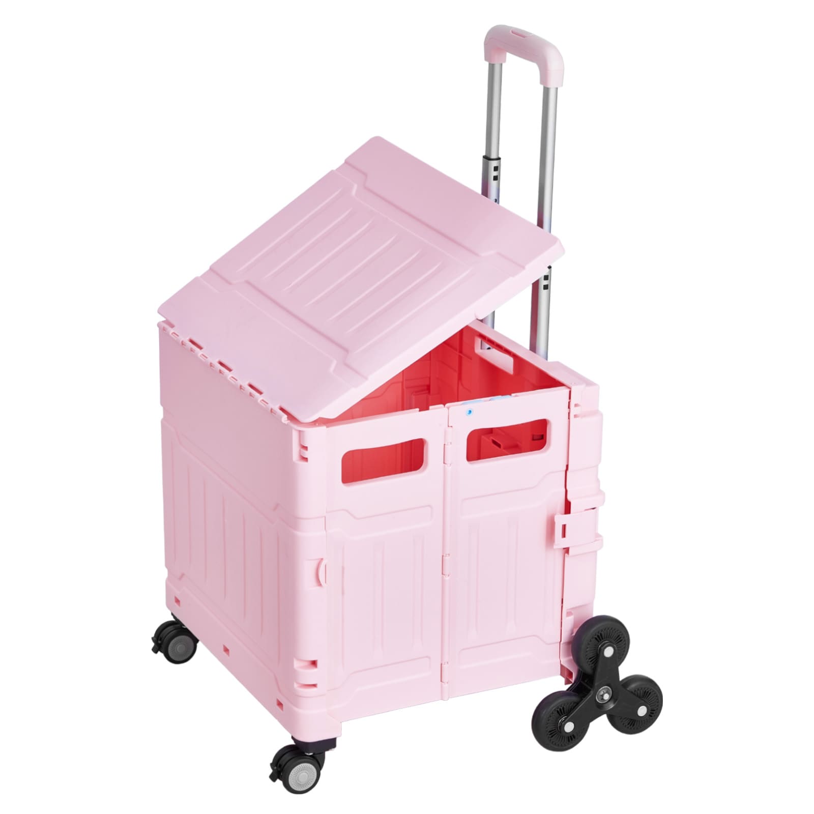 Foldable Trolley With Stair Climbing Wheels And 65l Storage Crate_voghion.com
